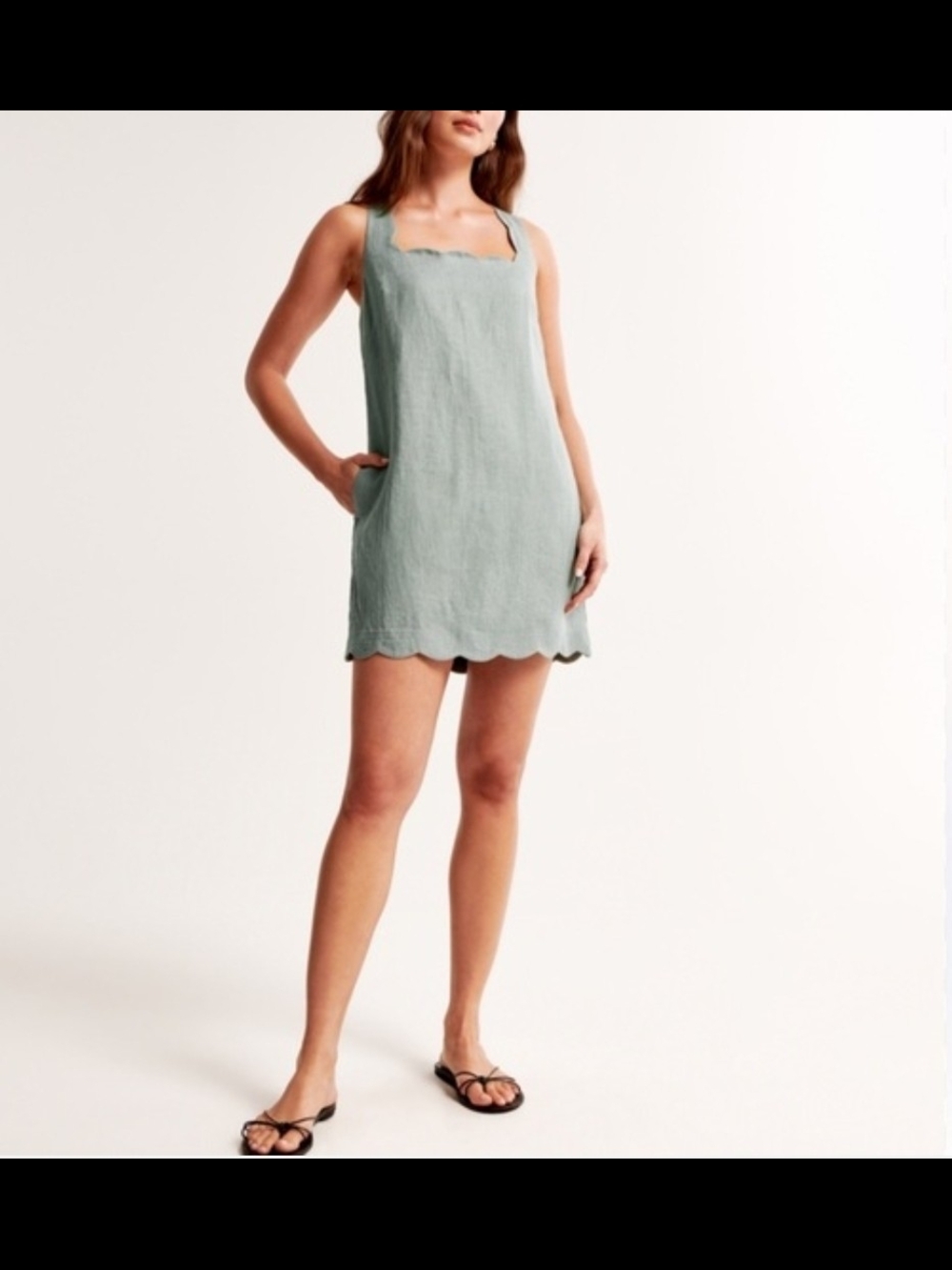 Abercrombie & Fitch Premium Linen Scalloped Edge Mini Dress, Sz XS, NWT!